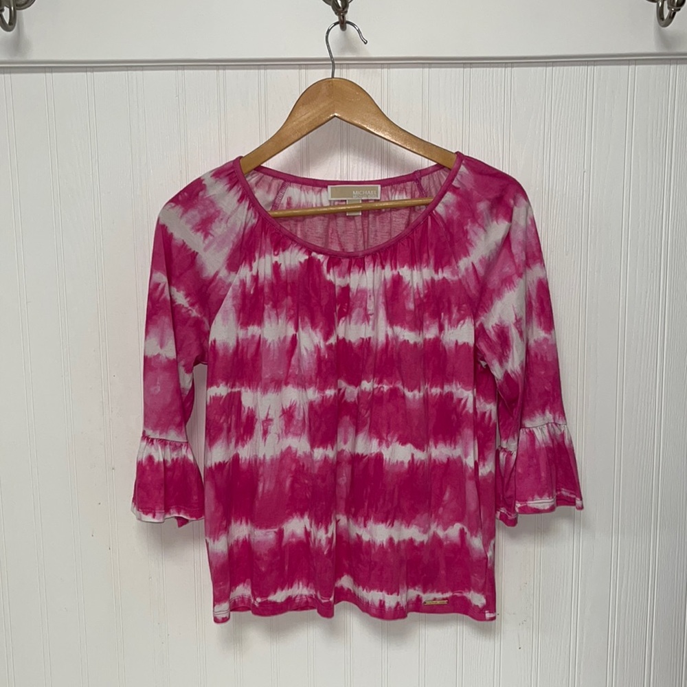 Michael Kors Pink Tye Dye Flutter Sleeve Blouse